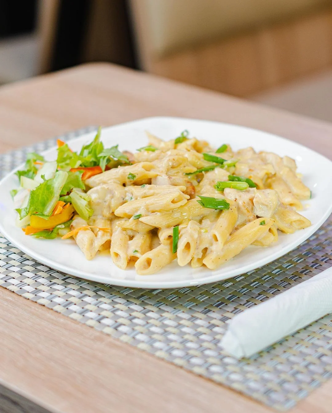 A plate of creamy pasta