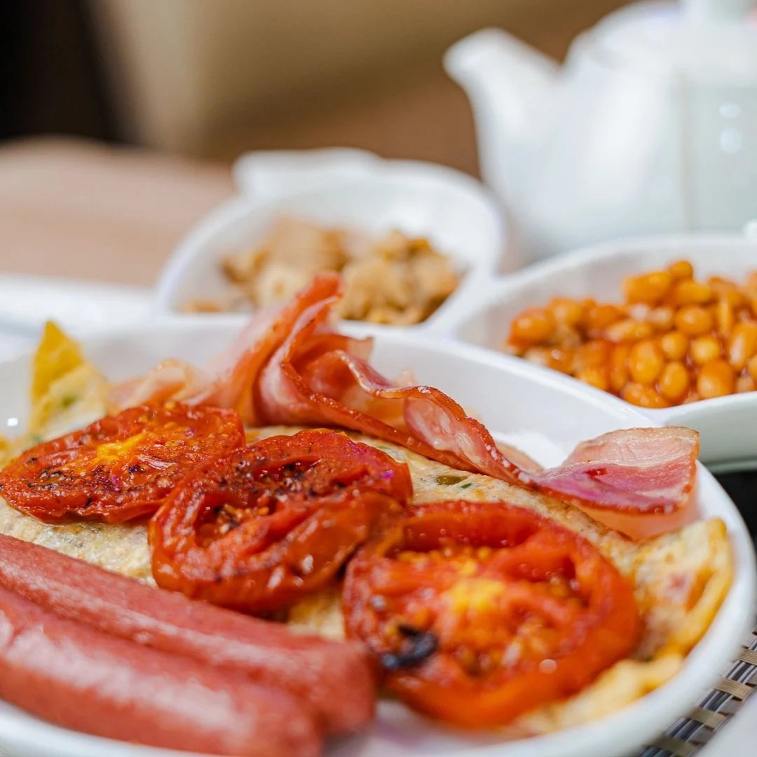 A close-up of our English breakfast